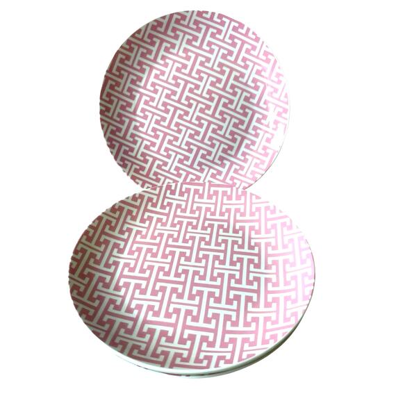 Godinger Porcelain Appetizer Plates 8.25" Pink & White Geometric Set of 4 NEW - Picture 9 of 11